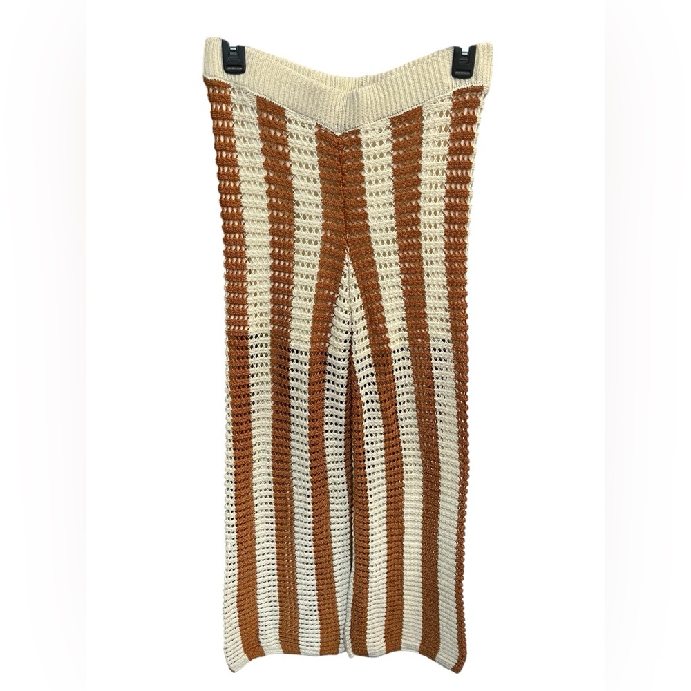 Solitaire Crocket Cream and Brown Wide Leg Elastic Waist Pants - Medium - Picture 2 of 8